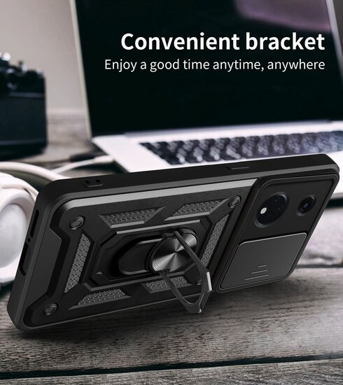Oppo Reno8 T Hoesje - MobyDefend Pantsercase Met Draaibare Ring - Rood