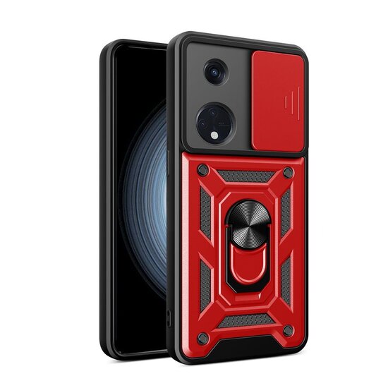 Oppo Reno8 T Hoesje - MobyDefend Pantsercase Met Draaibare Ring - Rood