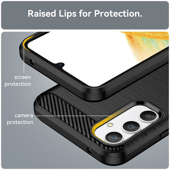 Samsung Galaxy A34 Hoesje - MobyDefend TPU Backcover - Geborstelde Metaal &amp; Carbon-Look - Zwart
