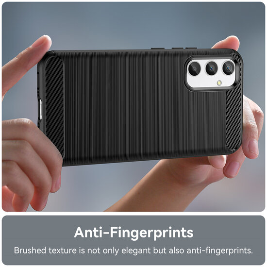 Samsung Galaxy A34 Hoesje - MobyDefend TPU Backcover - Geborstelde Metaal &amp; Carbon-Look - Zwart