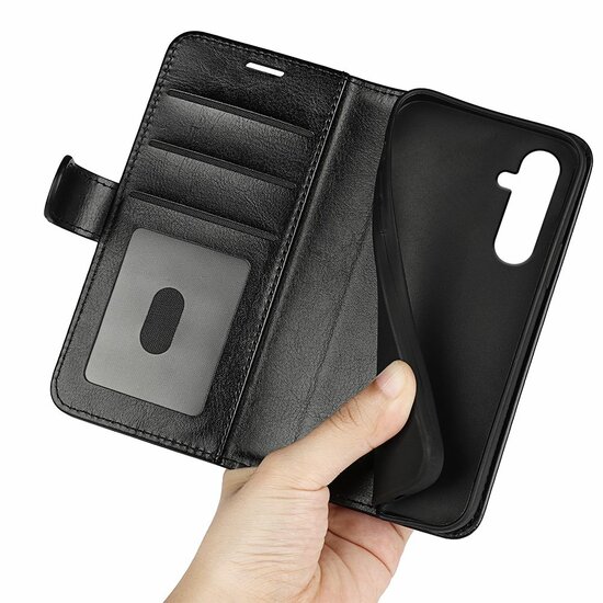 Samsung Galaxy A34 Hoesje, MobyDefend Wallet Book Case (Sluiting Achterkant), Zwart