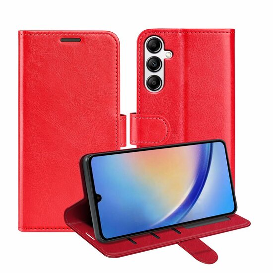 Samsung Galaxy A34 Hoesje, MobyDefend Wallet Book Case (Sluiting Achterkant), Rood