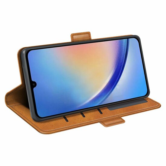 Samsung Galaxy A34 Hoesje - MobyDefend Luxe Wallet Book Case (Sluiting Zijkant) - Lichtbruin