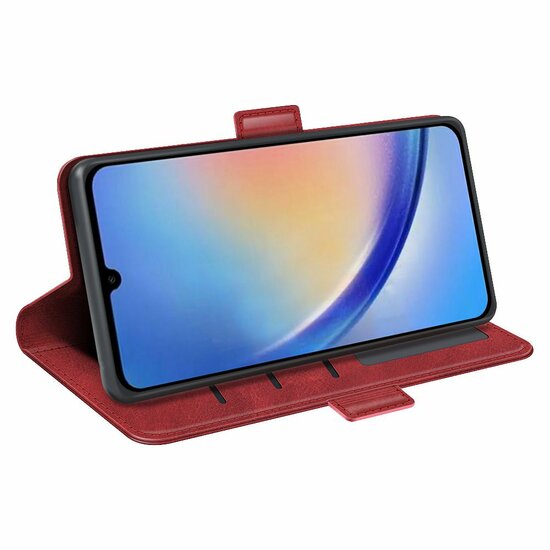 Samsung Galaxy A34 Hoesje - MobyDefend Luxe Wallet Book Case (Sluiting Zijkant) - Rood