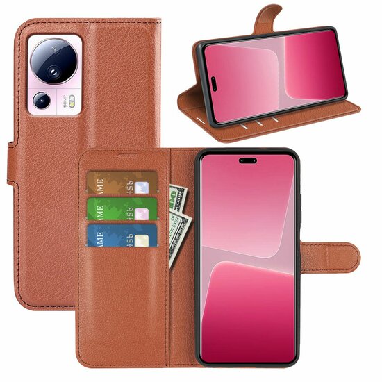 Xiaomi 13 Lite Hoesje - MobyDefend Kunstleren Wallet Book Case (Sluiting Voorkant) - Bruin