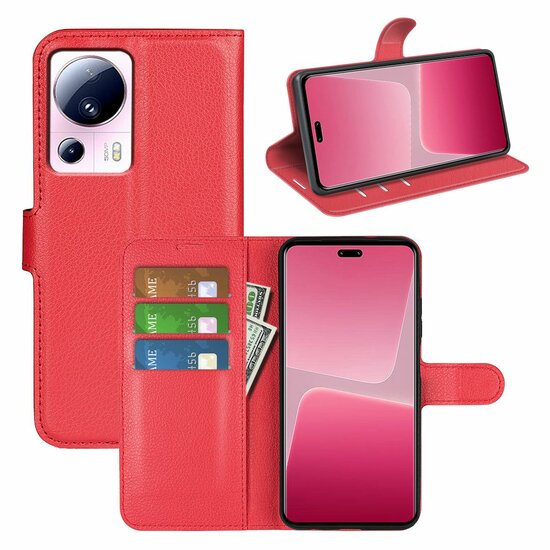 Xiaomi 13 Lite Hoesje, MobyDefend Kunstleren Wallet Book Case (Sluiting Voorkant), Rood