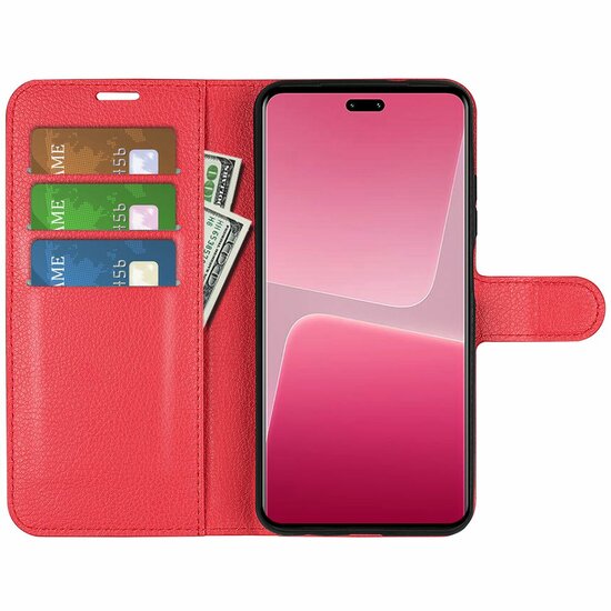 Xiaomi 13 Lite Hoesje, MobyDefend Kunstleren Wallet Book Case (Sluiting Voorkant), Rood