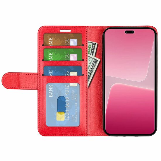 Xiaomi 13 Lite Hoesje, MobyDefend Wallet Book Case (Sluiting Achterkant), Rood