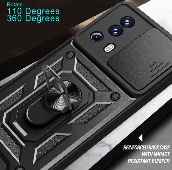 Xiaomi 13 Lite Hoesje - MobyDefend Pantsercase Met Draaibare Ring - Zwart