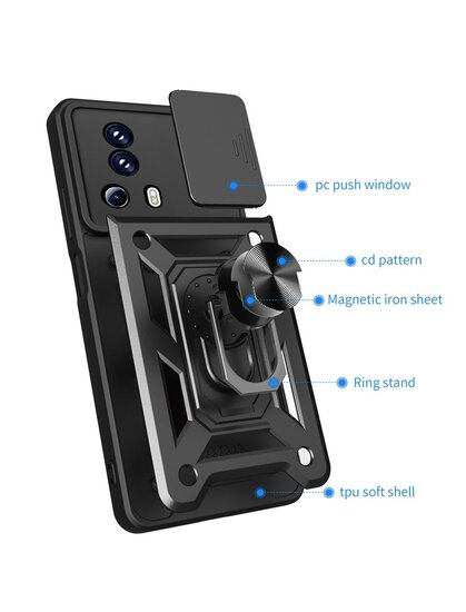 Xiaomi 13 Lite Hoesje - MobyDefend Pantsercase Met Draaibare Ring - Zwart