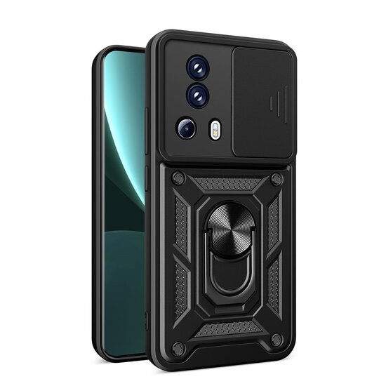 Xiaomi 13 Lite Hoesje - MobyDefend Pantsercase Met Draaibare Ring - Zwart