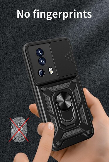 Xiaomi 13 Lite Hoesje - MobyDefend Pantsercase Met Draaibare Ring - Zilvergrijs