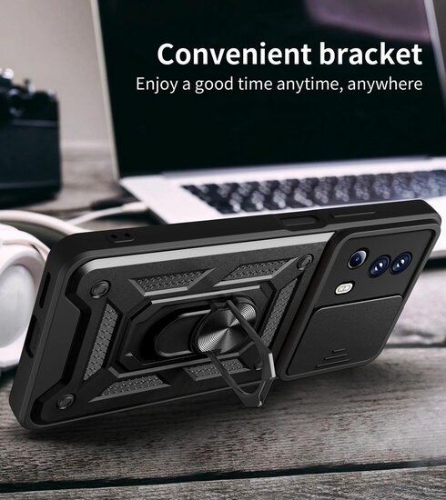Xiaomi 13 Lite Hoesje - MobyDefend Pantsercase Met Draaibare Ring - Zilvergrijs