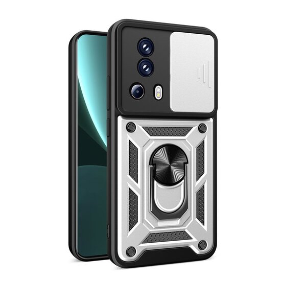 Xiaomi 13 Lite Hoesje - MobyDefend Pantsercase Met Draaibare Ring - Zilvergrijs