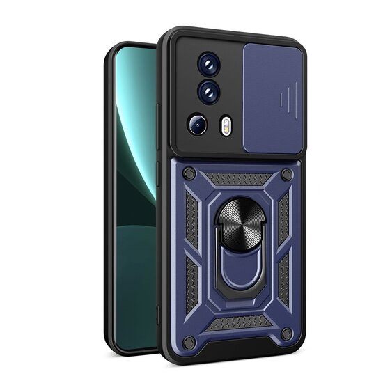 Xiaomi 13 Lite Hoesje - MobyDefend Pantsercase Met Draaibare Ring - Blauw