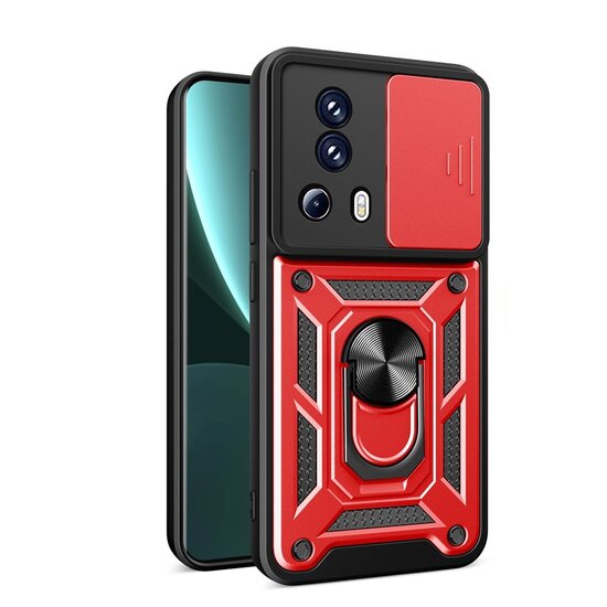 Xiaomi 13 Lite Hoesje - MobyDefend Pantsercase Met Draaibare Ring - Rood