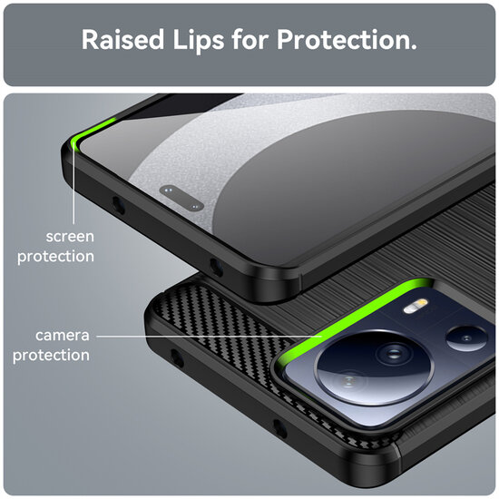 Xiaomi 13 Lite Hoesje - MobyDefend TPU Backcover - Geborstelde Metaal &amp; Carbon-Look - Blauw