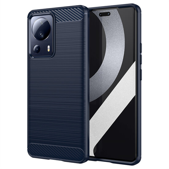 Xiaomi 13 Lite Hoesje - MobyDefend TPU Backcover - Geborstelde Metaal &amp; Carbon-Look - Blauw