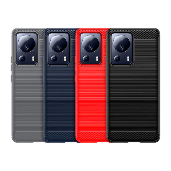 Xiaomi 13 Lite Hoesje - MobyDefend TPU Backcover - Geborstelde Metaal &amp; Carbon-Look - Rood