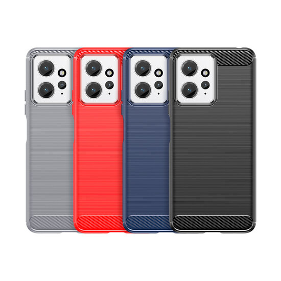 Xiaomi Redmi Note 12 4G Hoesje, MobyDefend TPU Gelcase, Geborsteld Metaal + Carbonlook, Zwart