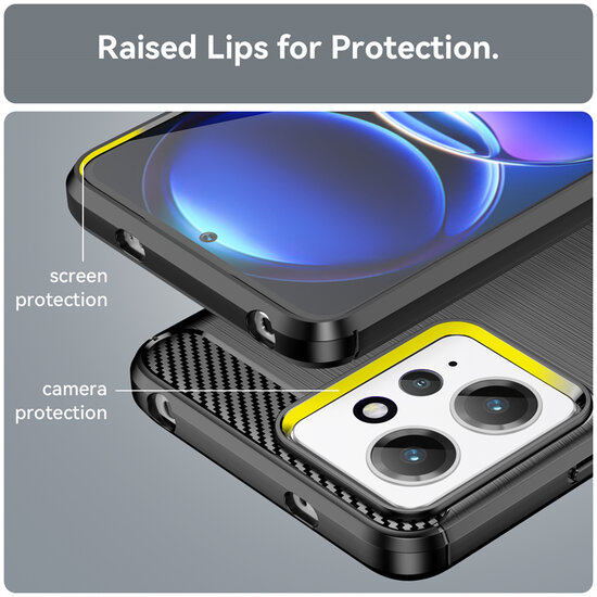 Xiaomi Redmi Note 12 4G Hoesje - MobyDefend TPU Backcover - Geborstelde Metaal &amp; Carbon-Look - Blauw