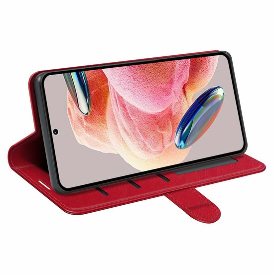 Xiaomi Redmi Note 12 4G Hoesje, MobyDefend Wallet Book Case (Sluiting Achterkant), Rood