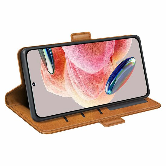 Xiaomi Redmi Note 12 4G Hoesje - MobyDefend Luxe Wallet Book Case (Sluiting Zijkant) - Lichtbruin