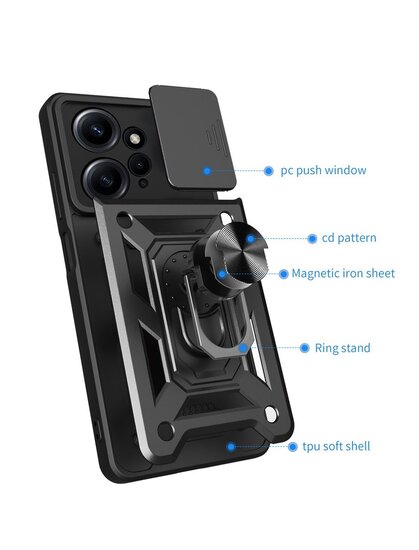 Xiaomi Redmi Note 12 4G Hoesje - MobyDefend Pantsercase Met Draaibare Ring - Ros&eacute;