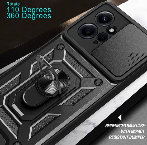 Xiaomi Redmi Note 12 4G Hoesje - MobyDefend Pantsercase Met Draaibare Ring - Ros&eacute;