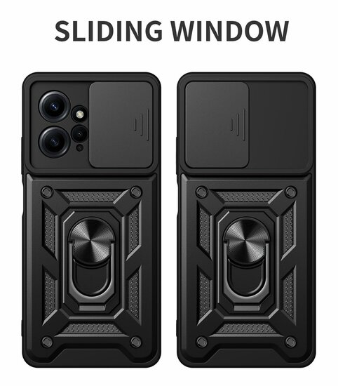 Xiaomi Redmi Note 12 4G Hoesje - MobyDefend Pantsercase Met Draaibare Ring - Blauw