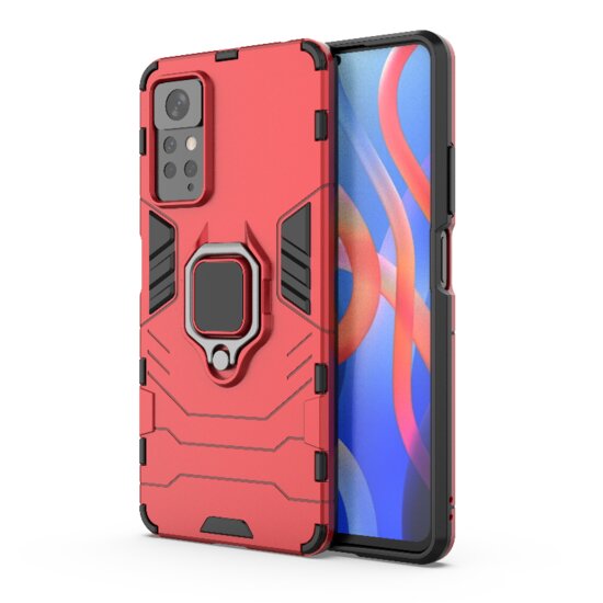 Xiaomi Redmi Note 12 Pro 4G Hoesje, MobyDefend Dubbelgelaagde Pantsercase Met Standaard, Rood