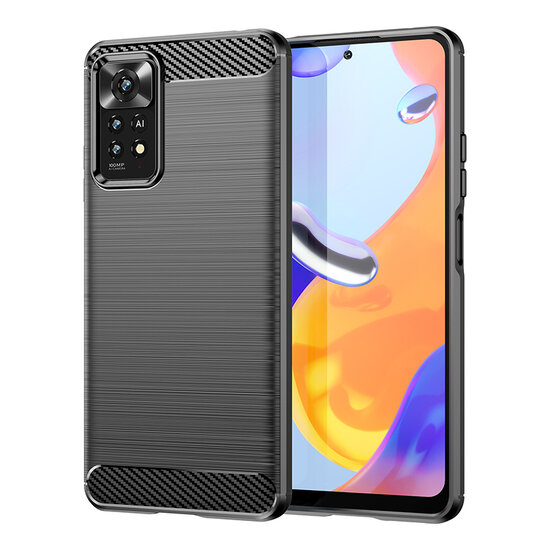 Xiaomi Redmi Note 12 Pro 4G Hoesje - MobyDefend TPU Backcover - Geborstelde Metaal &amp; Carbon-Look - Zwart