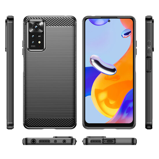 Xiaomi Redmi Note 12 Pro 4G Hoesje - MobyDefend TPU Backcover - Geborstelde Metaal &amp; Carbon-Look - Zwart