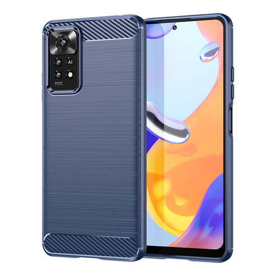 Xiaomi Redmi Note 12 Pro 4G Hoesje - MobyDefend TPU Backcover - Geborstelde Metaal &amp; Carbon-Look - Blauw