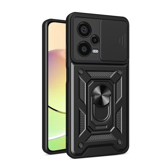Xiaomi Redmi Note 12 Pro Plus 5G Hoesje - MobyDefend Pantsercase Met Draaibare Ring - Zwart