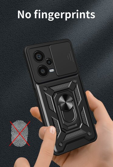 Xiaomi Redmi Note 12 Pro Plus 5G Hoesje, MobyDefend Pantsercase Met Draaibare Ring, Zwart