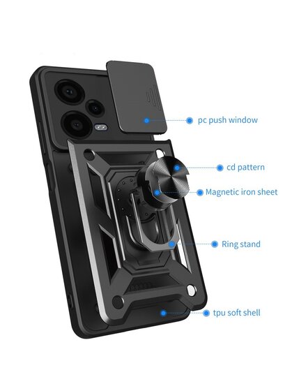 Xiaomi Redmi Note 12 Pro Plus 5G Hoesje - MobyDefend Pantsercase Met Draaibare Ring - Zilvergrijs