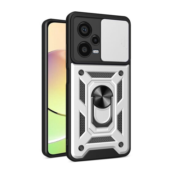 Xiaomi Redmi Note 12 Pro Plus 5G Hoesje - MobyDefend Pantsercase Met Draaibare Ring - Zilvergrijs