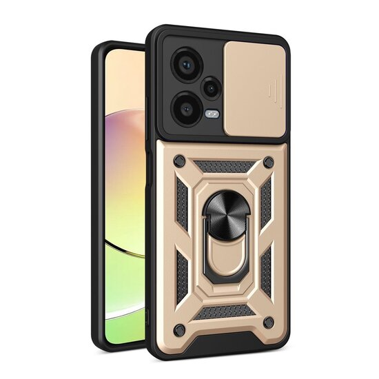 Xiaomi Redmi Note 12 Pro Plus 5G Hoesje - MobyDefend Pantsercase Met Draaibare Ring - Goud