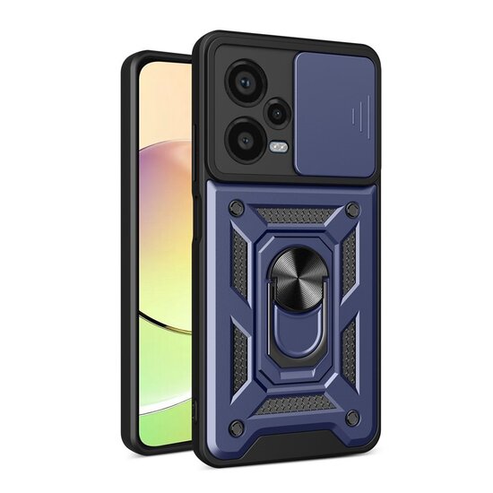 Xiaomi Redmi Note 12 Pro Plus 5G Hoesje - MobyDefend Pantsercase Met Draaibare Ring - Blauw