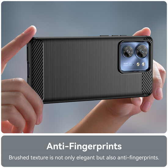 Motorola Edge 40 Hoesje - MobyDefend TPU Backcover - Geborstelde Metaal &amp; Carbon-Look - Zwart