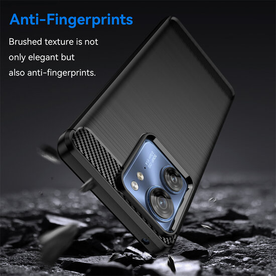 Motorola Edge 40 Hoesje - MobyDefend TPU Backcover - Geborstelde Metaal &amp; Carbon-Look - Rood