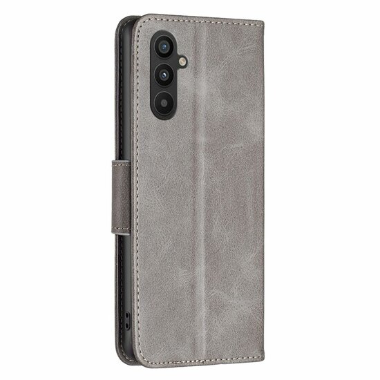 Samsung Galaxy A34 Hoesje, MobyDefend Wallet Book Case Met Koord, Grijs