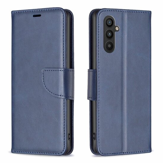 Samsung Galaxy A34 Hoesje, MobyDefend Wallet Book Case Met Koord, Blauw