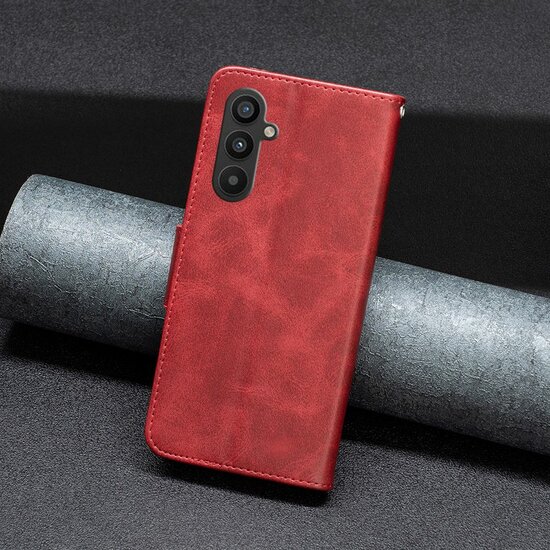 Samsung Galaxy A34 Hoesje - MobyDefend Wallet Book Case Met Koord - Rood
