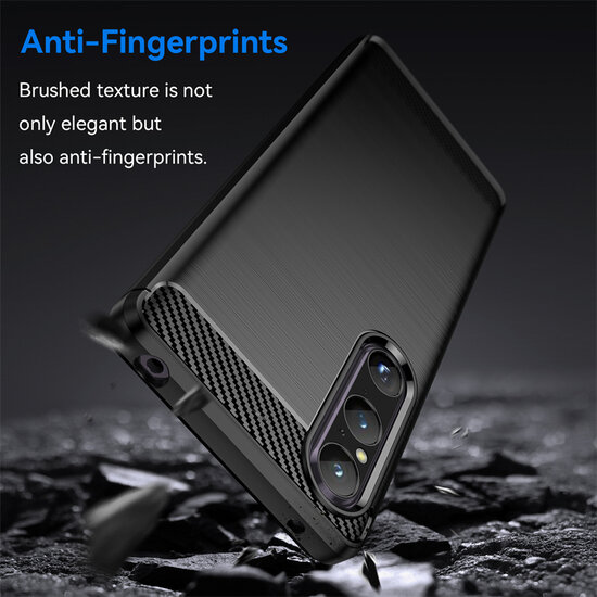 Sony Xperia 1 V Hoesje - MobyDefend TPU Backcover - Geborstelde Metaal &amp; Carbon-Look - Zwart