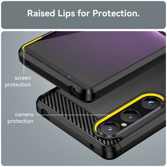Sony Xperia 1 V Hoesje - MobyDefend TPU Backcover - Geborstelde Metaal &amp; Carbon-Look - Blauw
