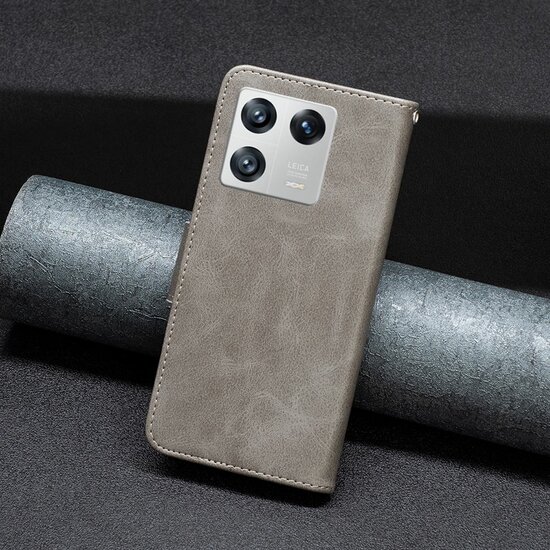 Xiaomi 13 Hoesje - MobyDefend Wallet Book Case Met Koord - Grijs