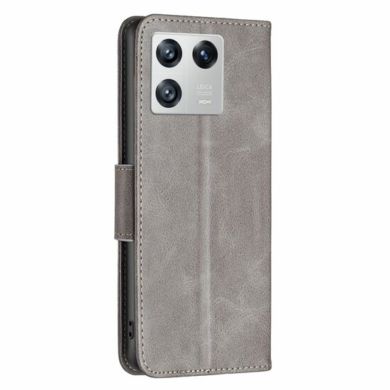 Xiaomi 13 Hoesje, MobyDefend Wallet Book Case Met Koord, Grijs