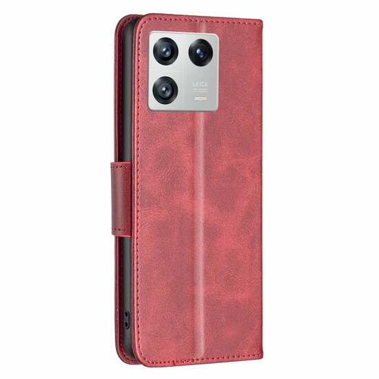 Xiaomi 13 Hoesje, MobyDefend Wallet Book Case Met Koord, Rood